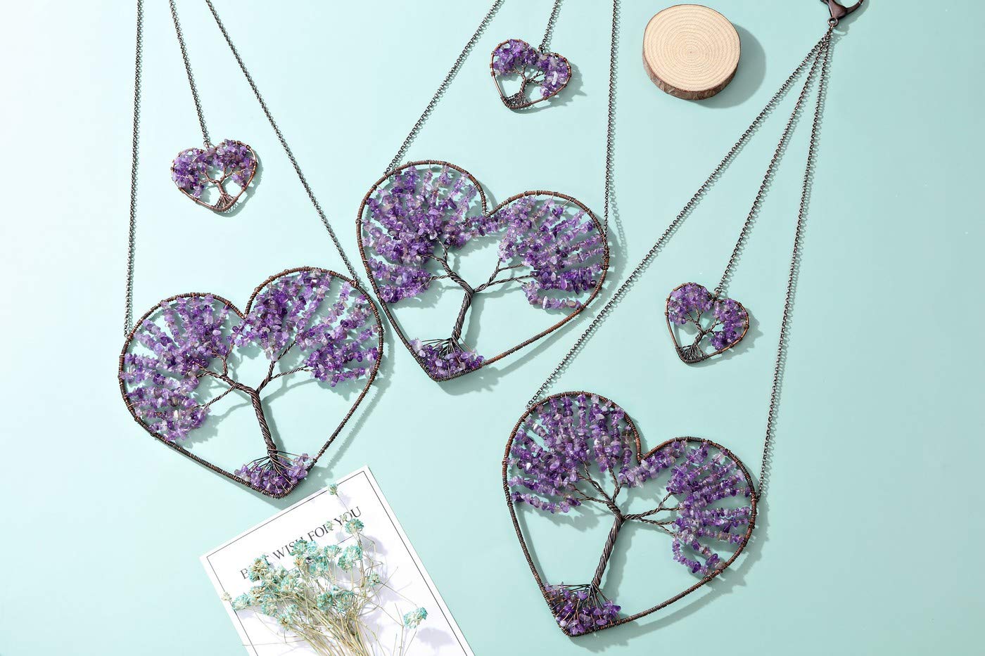 PESOENTH Amethyst Heart Life Tree Dream Catcher Hanging Ornament Bohemian Purple Double Hearts Life Tree Wall Art Window Car Hanging Decorations for Home Bedroom Decor