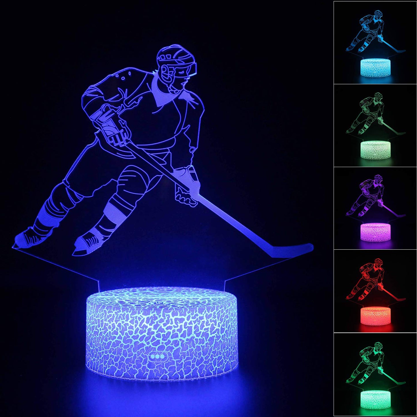 AZALCO Teenager Chrismas Gifts Xmas Gift 3D Illusion Hockey Night Light Lamp 16 Color Changing Smart Touch&Remote Control Birthday Gift for Boys and Girls Hockey Lover