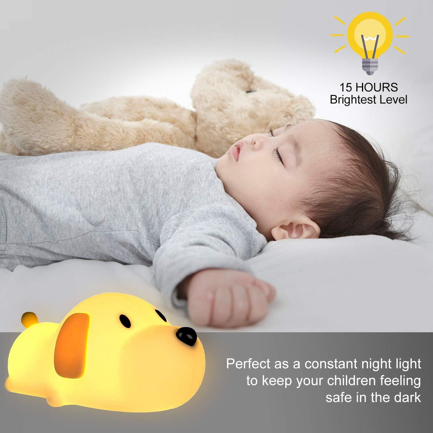 S NMT Silicone LED Papa Puppy Night Light Touch Sensor Switching Night Lamp, Transform Between Warm White 2700K and White 6500K, Safe SIL+ABS, Sleep Timer Setting for Kids Babies Bedside and Nursery