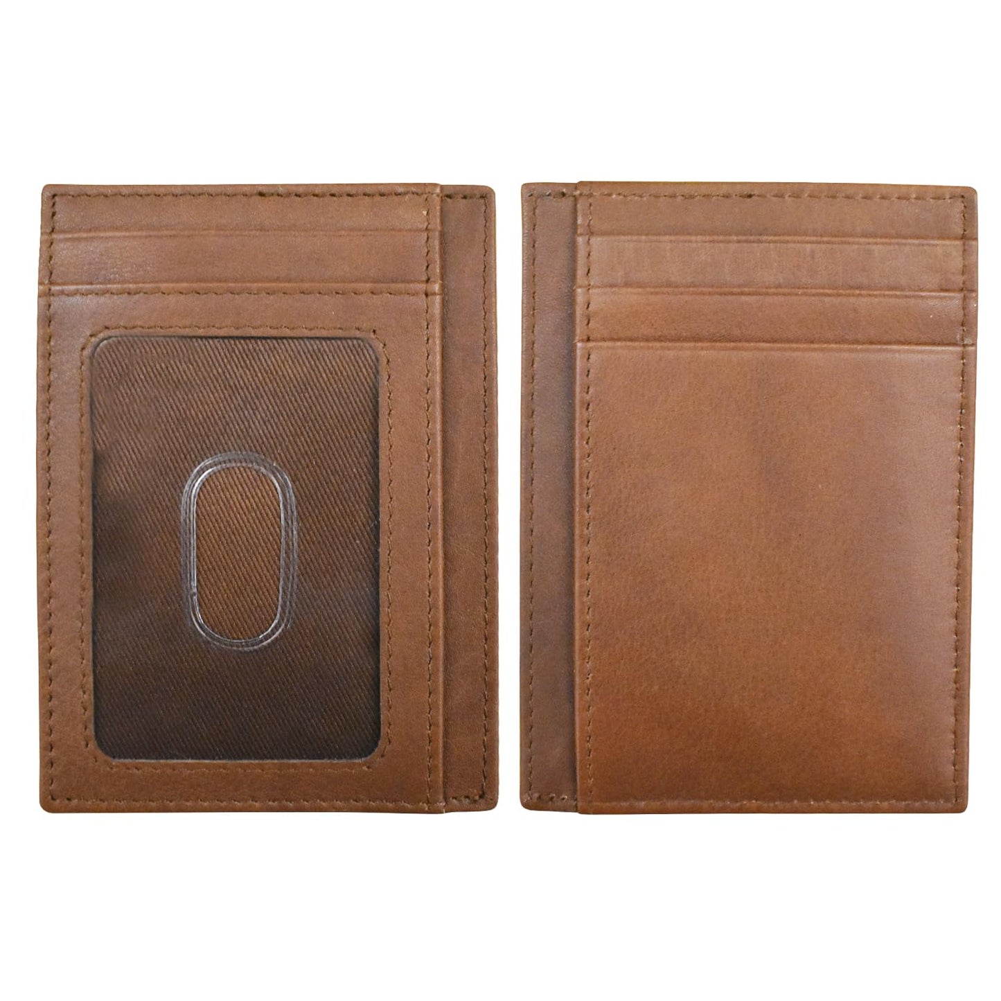 ili New York Genuine Leather Slim RFID Card Holder for Men - 7 Slots, Clear ID Window with Thumb Slide, Compact 4.5" x 3", Minimalist Credit Card Holder for Front or Back Pocket - Antique Saddle