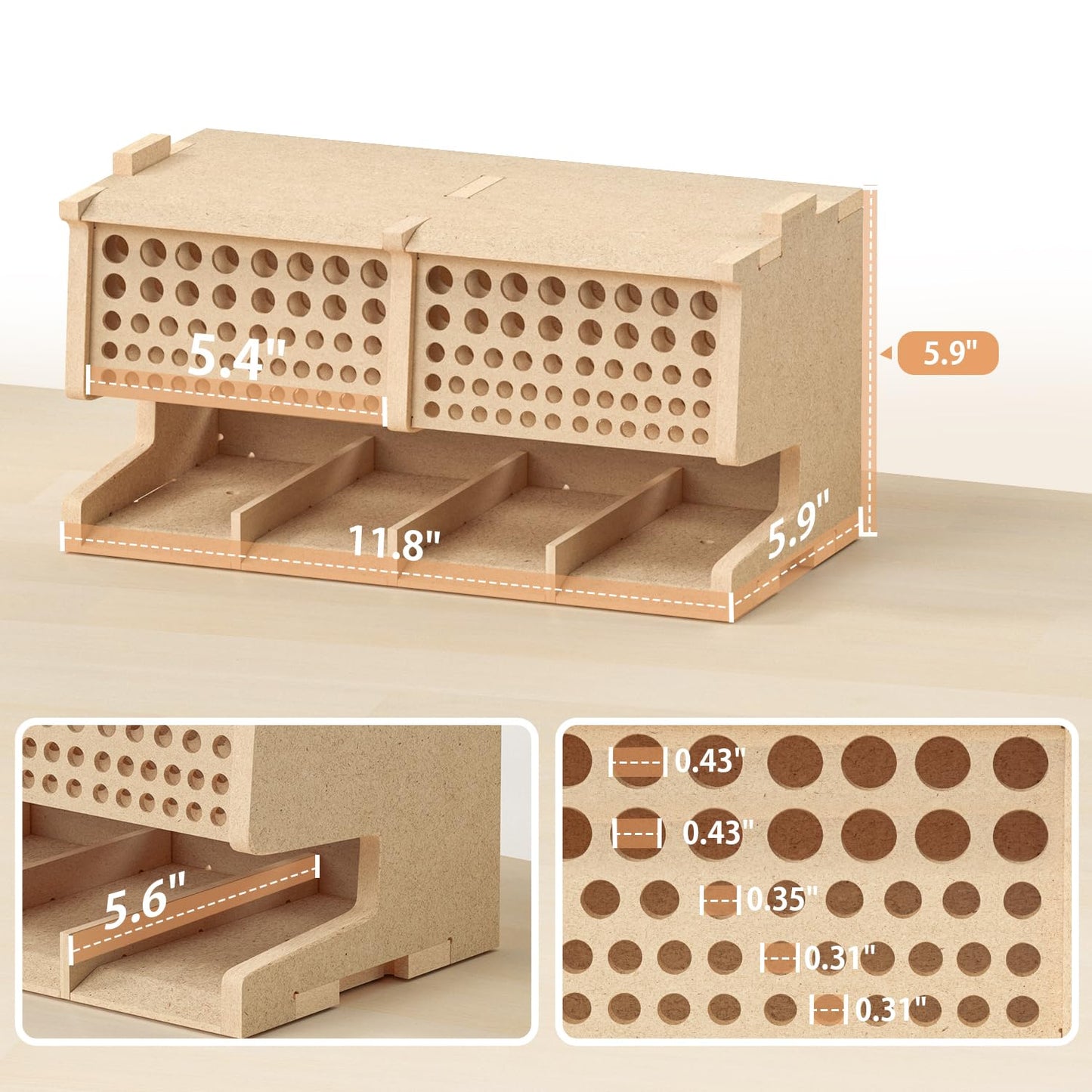 Bucasso Wooden Model Kit Tool Storage Rack with 100 Holes, Brush/Paint Organizer with MDF Material, Craft Supplies Storage, Brush/Tool Holder, Suitable for Tamiya/Gundam Tools, GK6