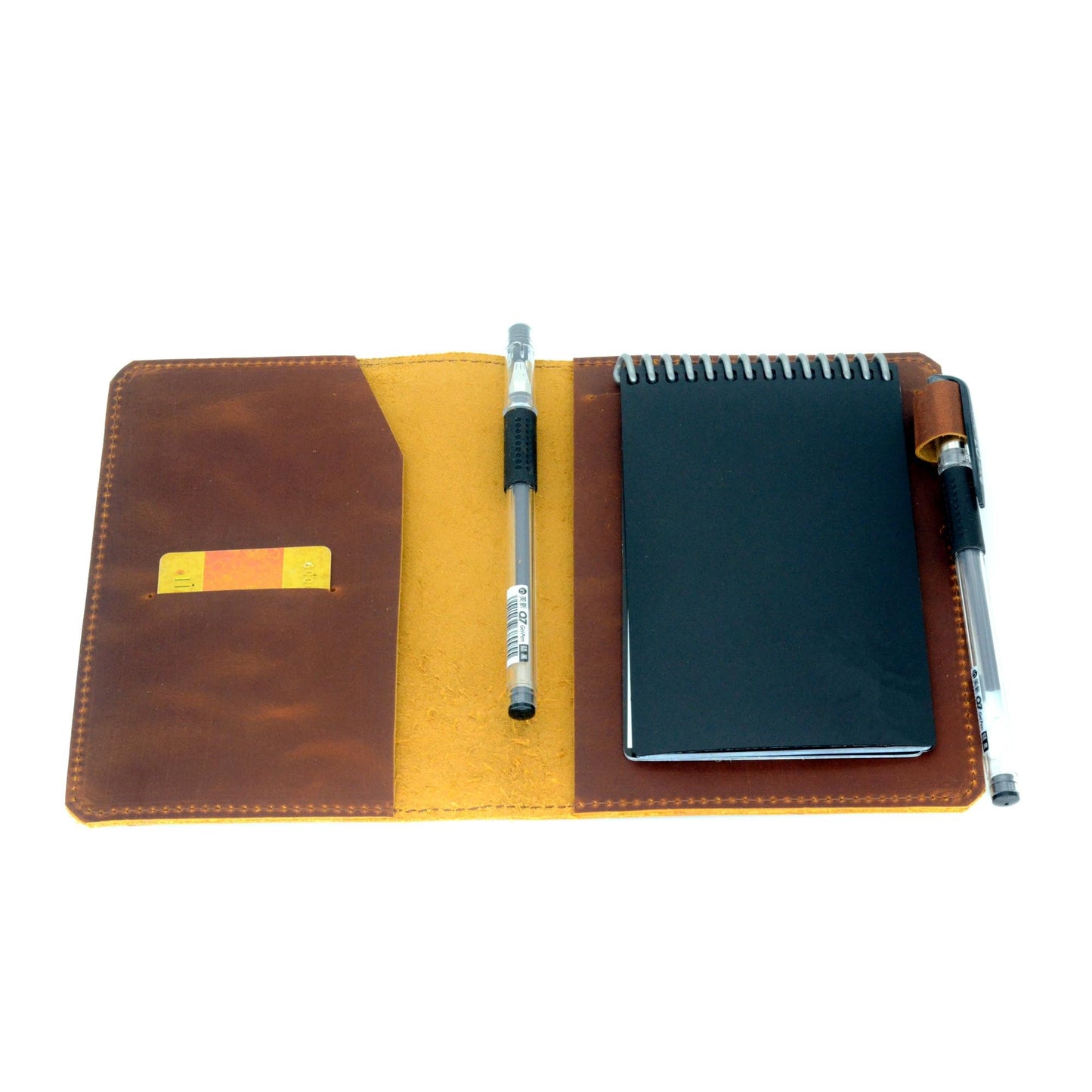 YIYUS Leather Cover Compatible with Rite in the Rain & Rocketbook Mini Notebooks, Top Bound Spiral Notebook Cover, Memo Notepads Holder Leather Cover for 4'' x 6'' Pocket Notepad With Pen Holder Brown