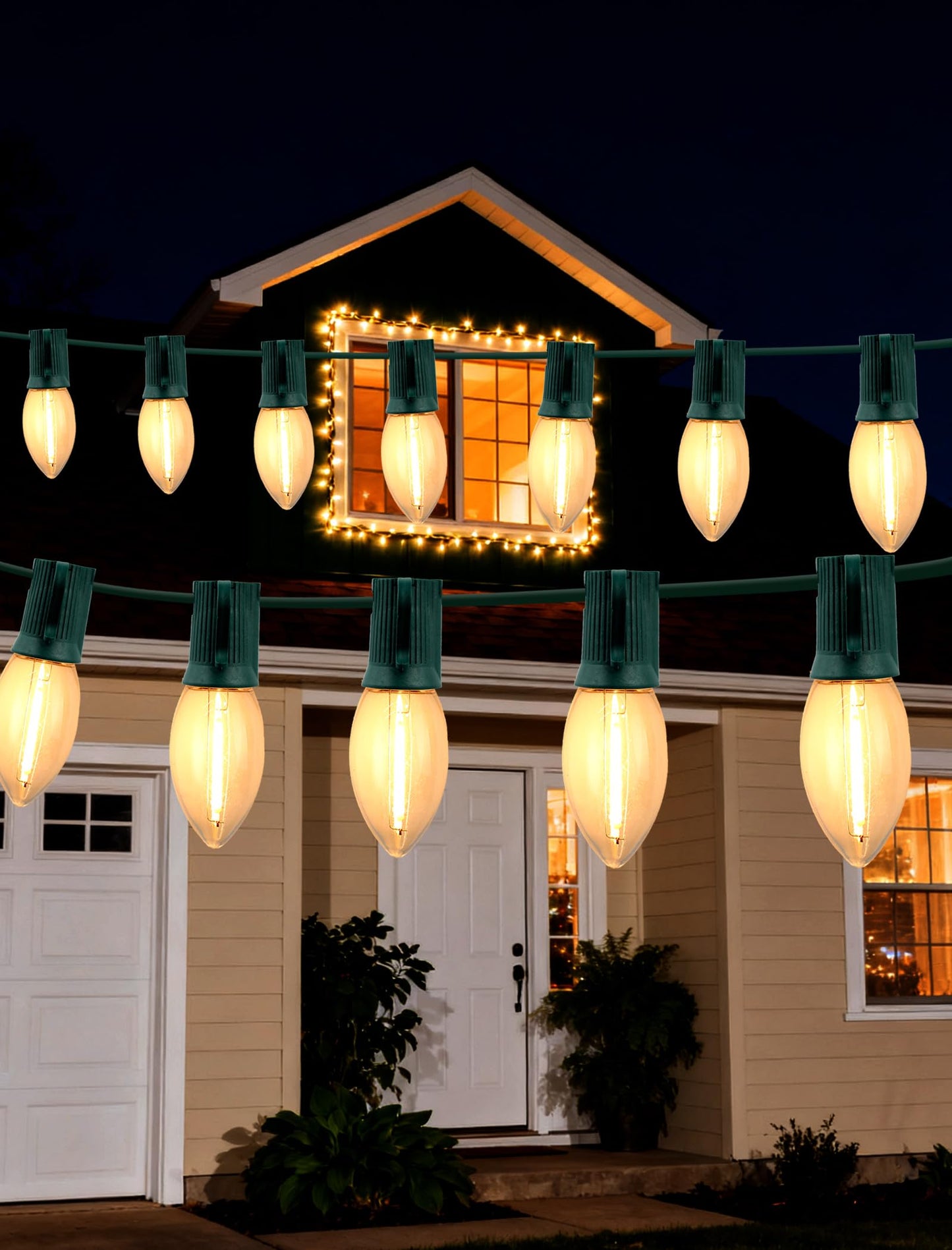 Adirxon (2-Pack) 50FT 50 LED C9 Outdoor Christmas Lights, Waterproof & Connectable String Lights for Holiday Decor, Super Bright Warm White Bulbs for Patio, Yard, Porch, and Roofline