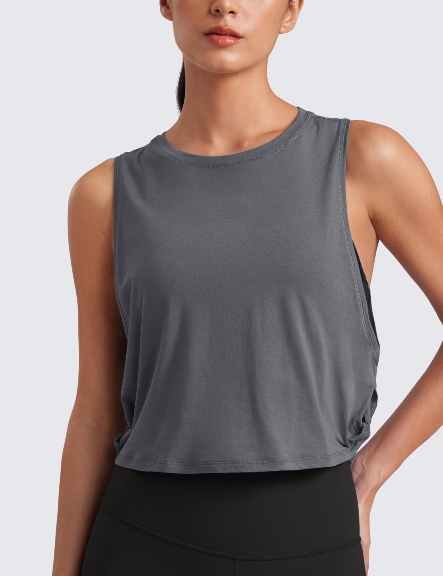 CRZ YOGA Pima Cotton Large Armhole Tank Tops for Women - Workout Sport Athletic Yoga Running Gym Loose Crop Sleeveless Shirts Dark Carbon X-Large