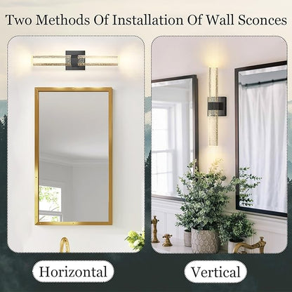 Black LED Wall Sconce Lights Warm Light Modern Crystal Wall Lights Vanity Lighting Fixtures Sconces for Bathroom Living Room Bedroom Dining Room Hallway