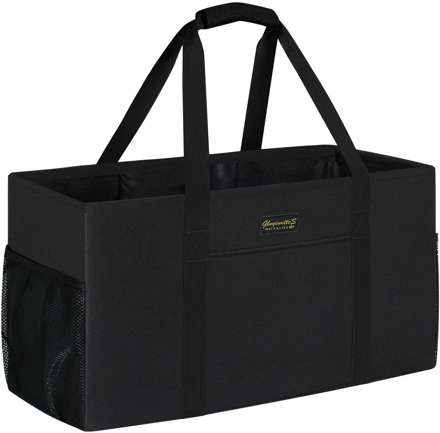 GhvyenntteS Extra Large Utility Tote Bag, Stand Up Utility Tote with Metal Wire Frame & Hard Bottom Board, Reusable Grocery Bags With Handles, Extra Large Beach Bag, Collapsible Car Tote