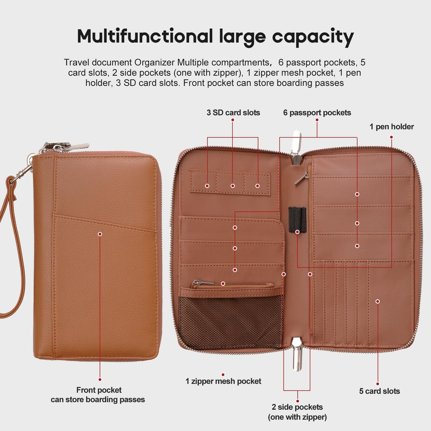 RFID Blocking Family Passport Holder Wallet 6,Premium Leather Travel Document Organizer for Women and Men,Travel Wallet for Credit Card(Brown)