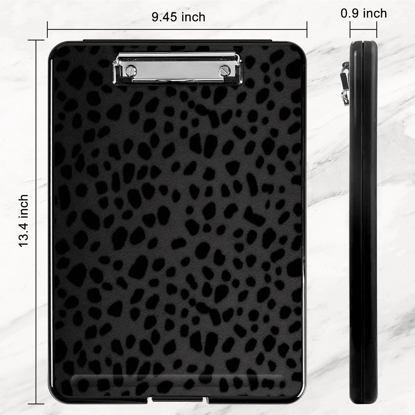 Clipboard with Storage,Plastic Storage Clipboard with Low Profile Clip, Heavy Duty Nursing Clipboards Foldable,Coaches Clipboard Case for Work, Teacher,Office School Supplies,Black Leopard Print
