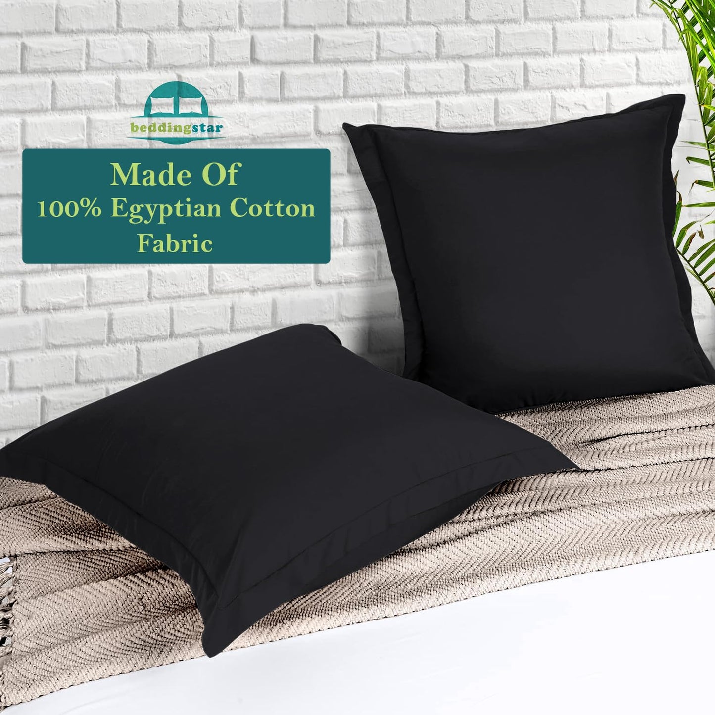 Euro Sham Covers 26x26 Set of 2 Black 600 Thread Count 100% Egyptian Cotton Pack of 2 Euro 26x26 Pillow Covers Cushion Cover Cases Soft Skin Friendly European Size Decorative Square Pillow Shams