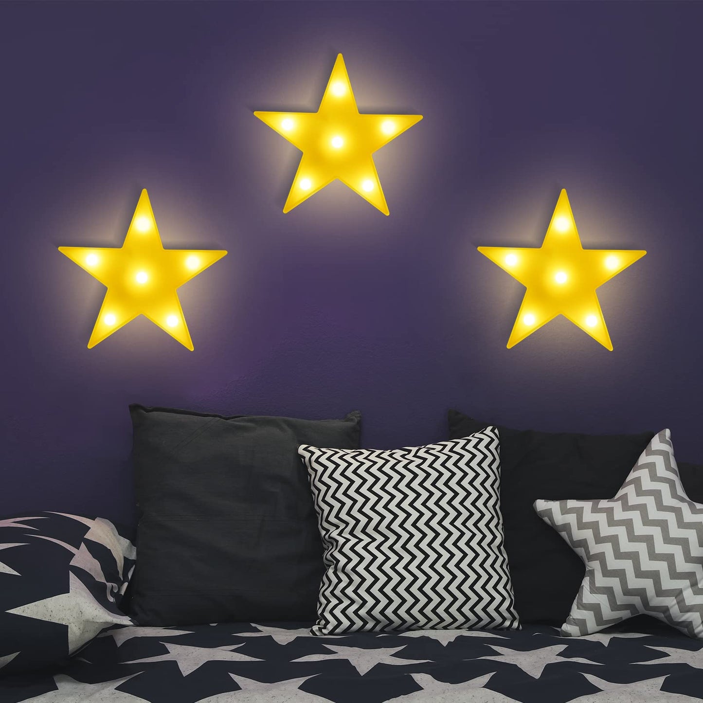 6 Pcs LED Stars Night Light Can Be Hung On The Wall Kids Room Room Light, Suitable for Birthday Party Holiday Decoration Baby Room Nursery Decoration (Star-6pcs)