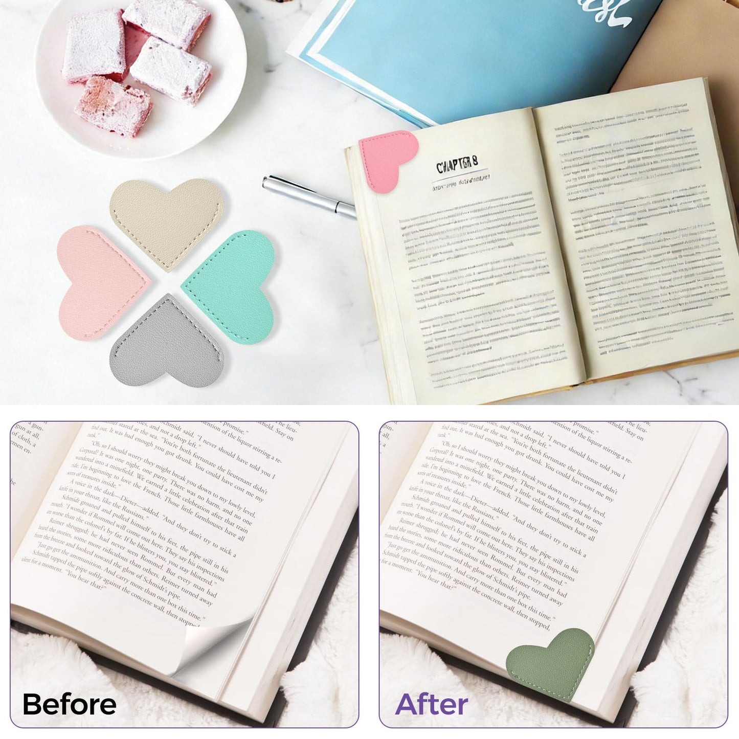 Yuwiiuuo 30 Pcs Leather Heart Bookmarks for Women, Cute Book Marks for Reading, Ideal Gift for Home, Office, School Reading Supplies(15 Colors)