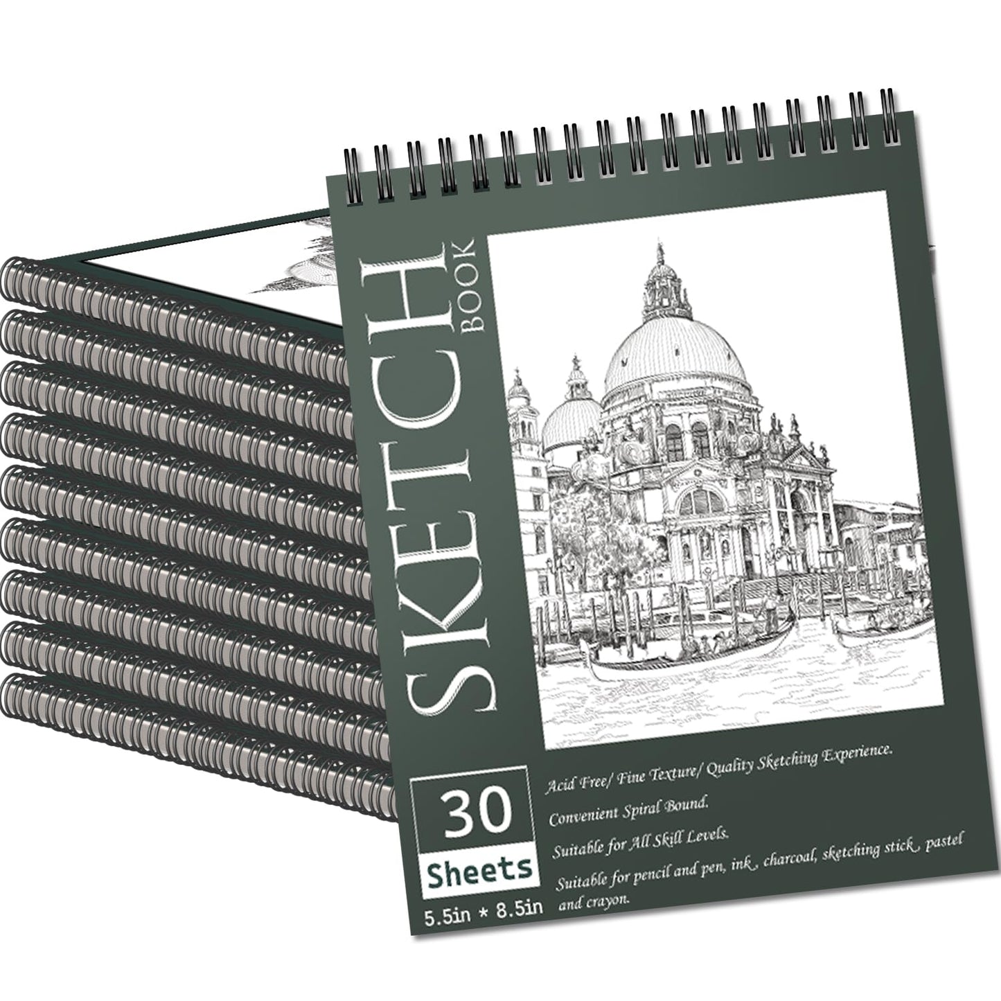 OSIMIG 10 Pack 5.5" * 8.5" Sketch Books, 300 Sheet Drawing Paper, Mini Sketchbook for Kids, Drawing Pad, Top Spiral Bound Sketch Pad for Beginger, Adult Art Supplies