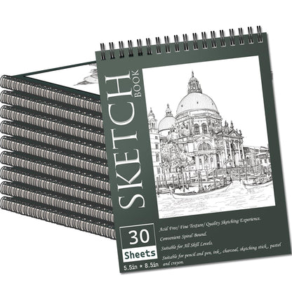 OSIMIG 10 Pack 5.5" * 8.5" Sketch Books, 300 Sheet Drawing Paper, Mini Sketchbook for Kids, Drawing Pad, Top Spiral Bound Sketch Pad for Beginger, Adult Art Supplies
