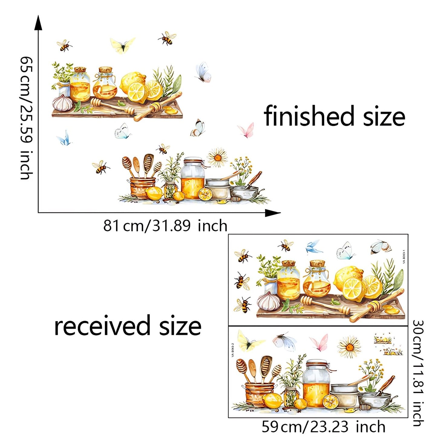 Lemon Honey Bee Butterfly Kitchen Wall Stickers, sacinora Kitchenware Utensil Shelf Yellow Fruit Wall Decals Removable Vinyl Peel and Stick Kitchen Dining Restaurant Bar Home Decorations