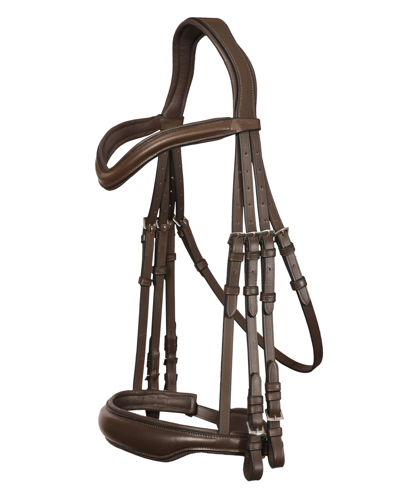 Exion Double Dressage Bridle for Horses – Padded Leather Weymouth Bridle with Two Sets of Reins – Ergonomic Comfort Headpiece – Premium Vegetable Tanned Leather – Full, Cob, Warmblood