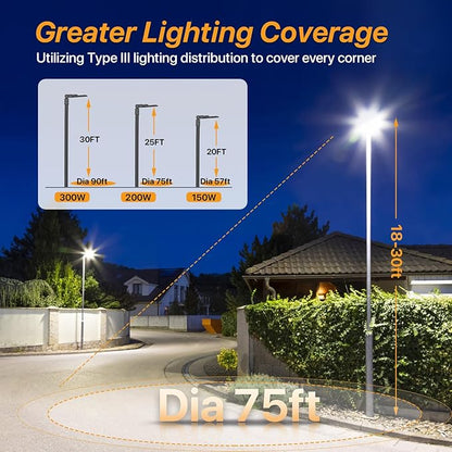 200W Led Parking Lot Light with Dusk to Dawn Photocell 120V Slip Fitter Pole Mount Lights 5000K Outdoor IP65 Waterproof Commercial Street Area Lighting for Parking Lot, Barn, Church
