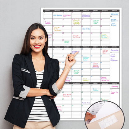 Large Dry Erase Calendar for Wall,3 Month Vertical Wall Calendar, Blank Reusable Monthly Quarterly Calendar Planner Undated, 27.8"x41" Whiteboard Calendar, Office, Classroom