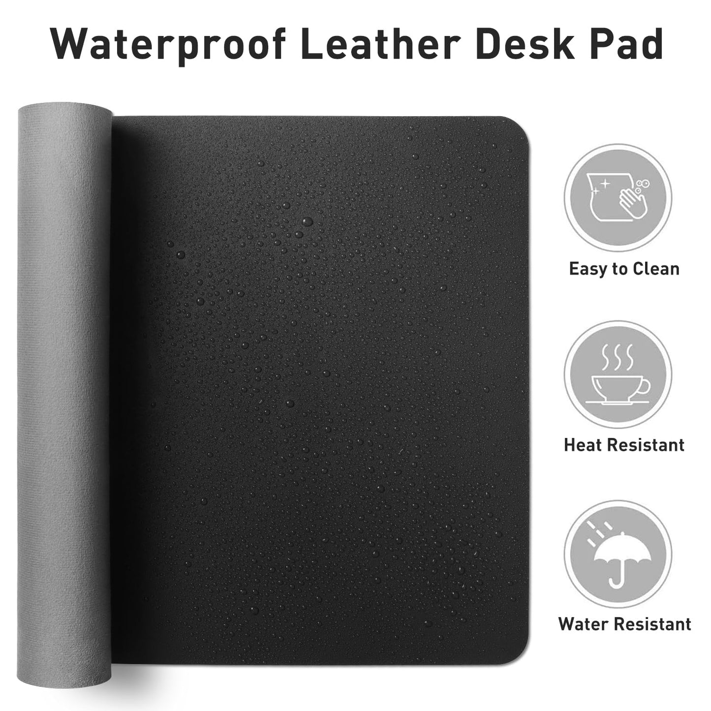 Aothia Leather Desk Pad Protector, Mouse Pad, Office Desk Mat, Non-Slip PU Leather Desk Blotter, Laptop Desk Pad, Waterproof Desk Writing Pad for Office and Home (48"x17", Black)