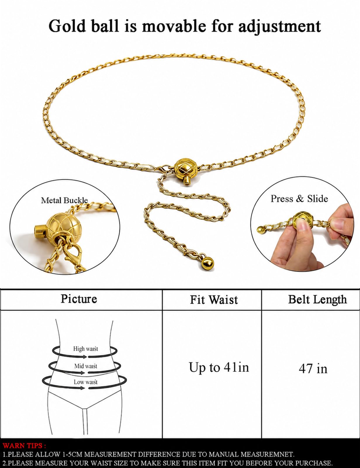 BEMYLV Leather Chain Belt Bag for Women Gold Crossbody Phone Purse Adjustable Fanny Pack Fashion Waist Purse Evening Clutch Detachable Mini Handbag