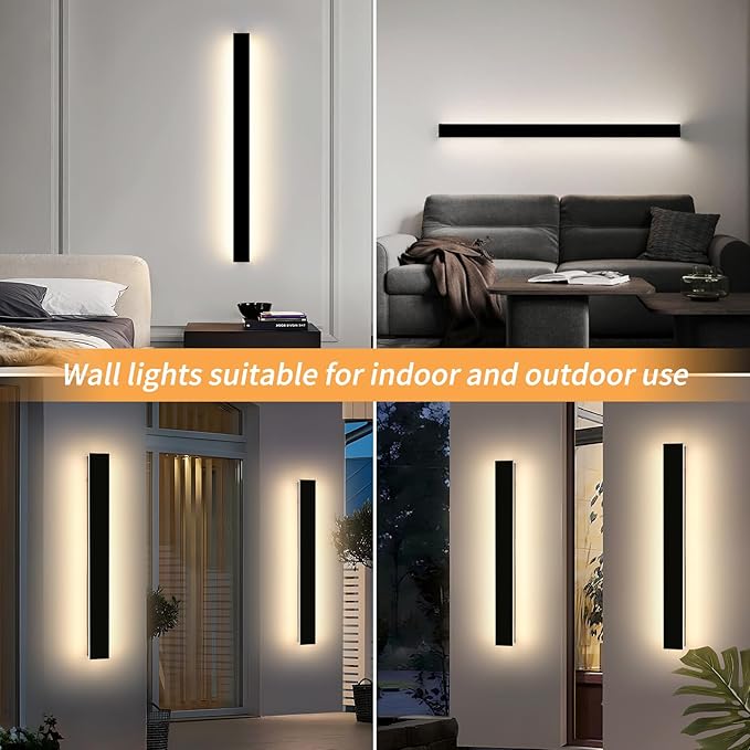 Mikeru 39.3" 2Pack Outdoor Wall Sconce 3000K Warm White - IP65 Waterproof Black Exterior Light, Hardwired Wall Mounted Fixture for Porch, Patio & Entryway | Non-Dimmable Weatherproof Design