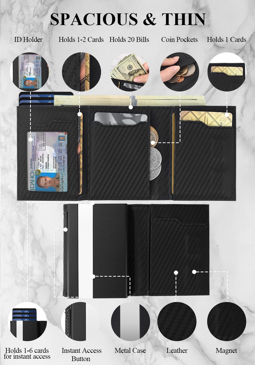 Aibirui Wallet for Men,Trifold Wallets for Men Holds 12 Cards,20 Bills,ID Window | Ridge wallets for men,Minimalist Pop Up Wallet for Men-RFID Blocking Mens Trifold Wallet(Men's Gifts)