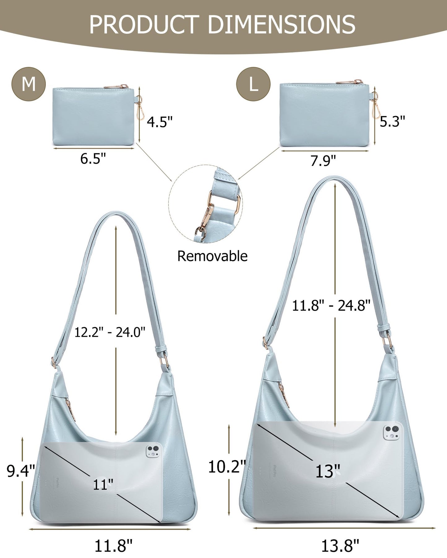 Hobo Bag for Women with Mini Purse Soft Vegan Leather Slouchy Shoulder Crossbody Handbag Tote