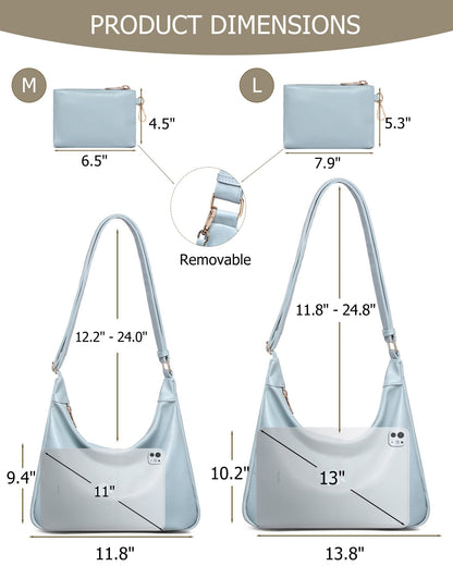 Hobo Bag for Women with Mini Purse Soft Vegan Leather Slouchy Shoulder Crossbody Handbag Tote
