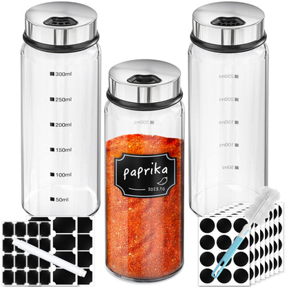 Segarty Spice Jars, 6 Pack 3 oz Spice Bottles with Shaker Lids, Glass Empty Storage Containers with Adjustable Stainless Steel Flow Top for Your Regularly Used Spices