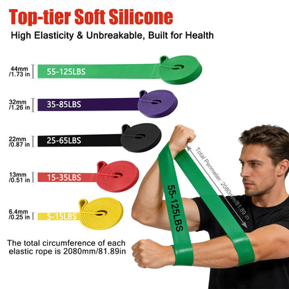 5 Levels Resistance Bands Set, Elastic Silicone Exercise Bands for Pull Up Assistance, Physical Therapy Stretching Training, Home Gym for Women Men