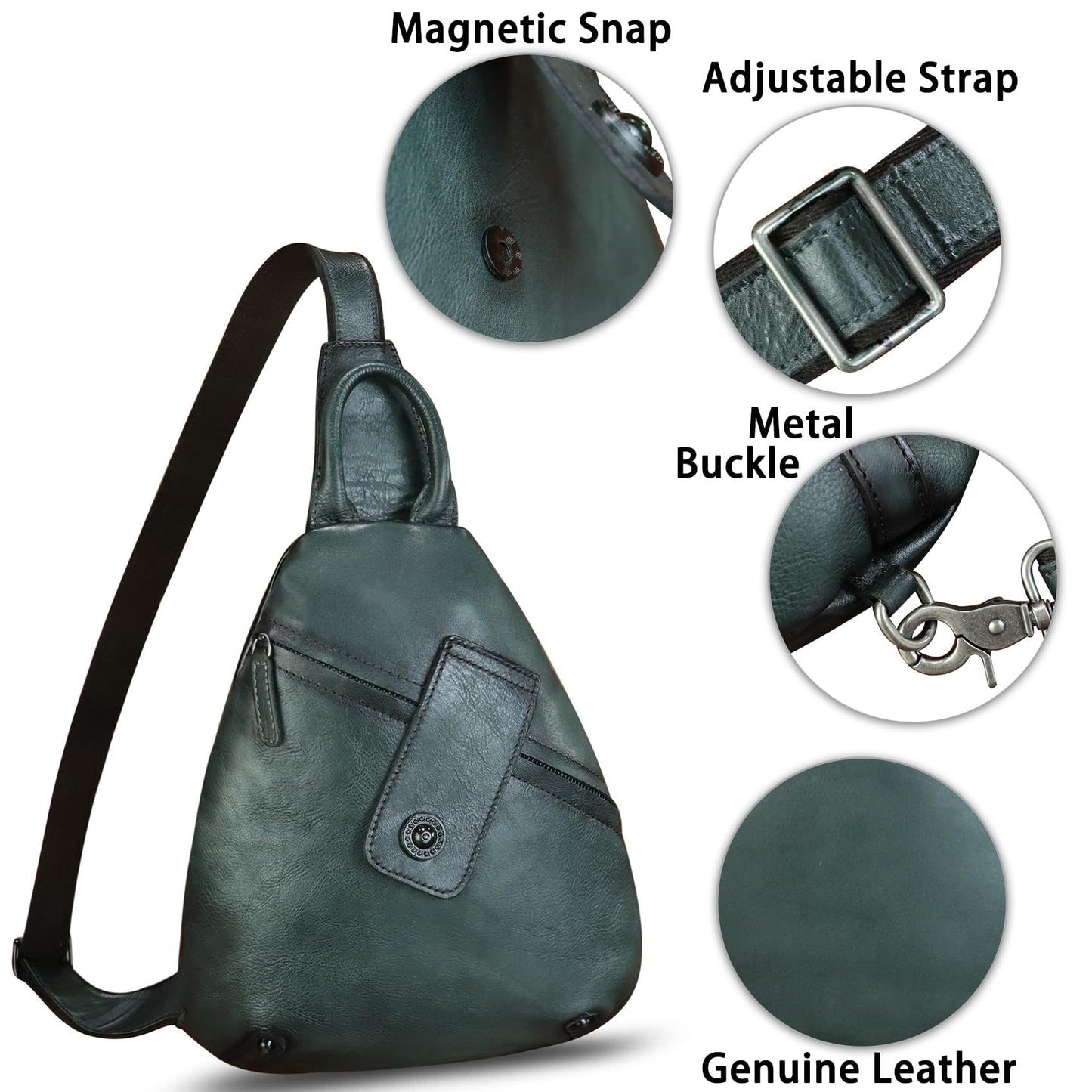 IVTG Genuine Leather Sling Bag for Men and Women Classical Real Leather Sling Backpack Purse Crossbody Bag for iPad Pro 11 inch (Darkgrey)