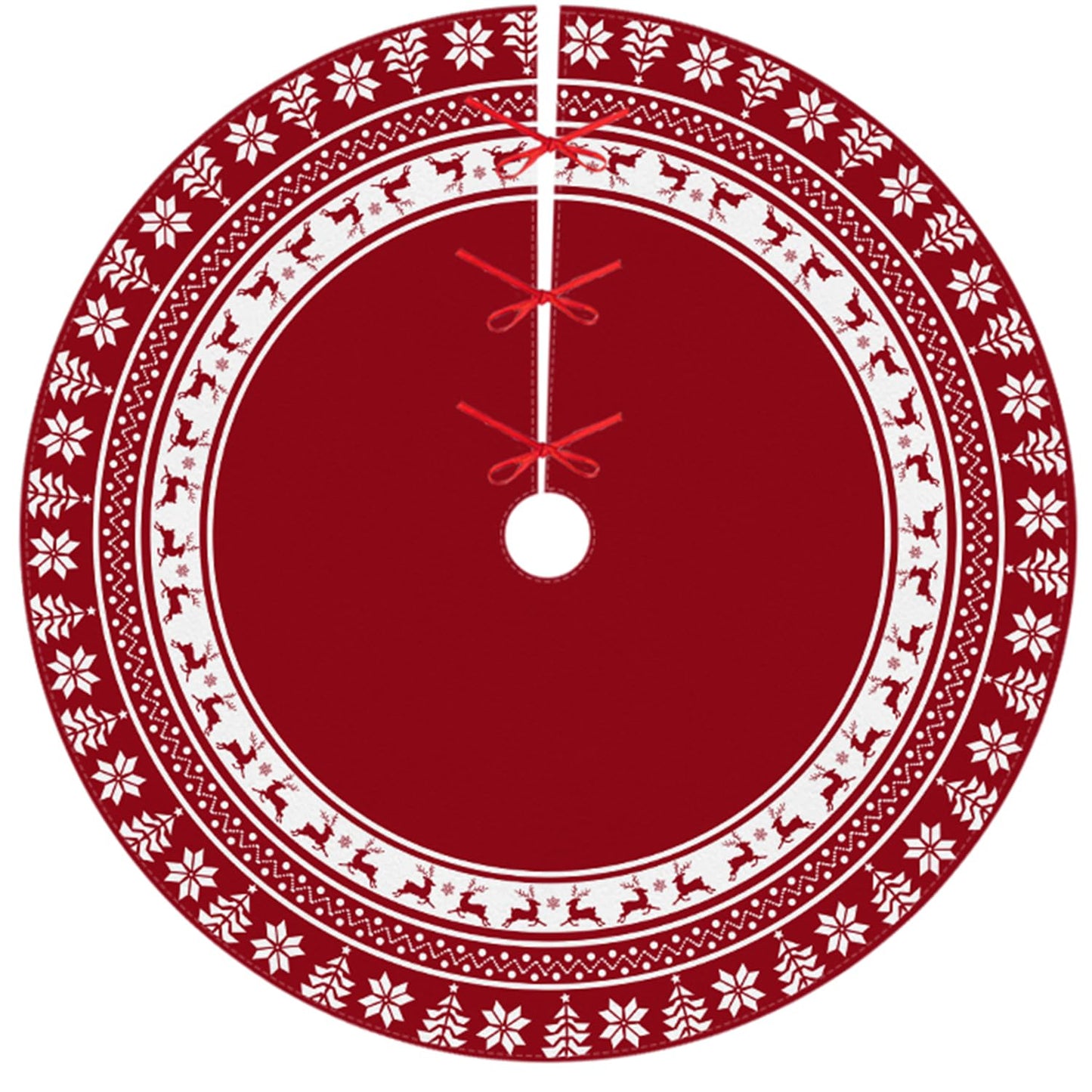 Lizuart Christmas Tree Skirt 48 Inches | Red Xmas Tree Skirt with Rustic Snowflake & Reindeer Pattern, Fits 5 to 7 Foot Trees, Perfect Christmas Decorations for Holiday Trees.