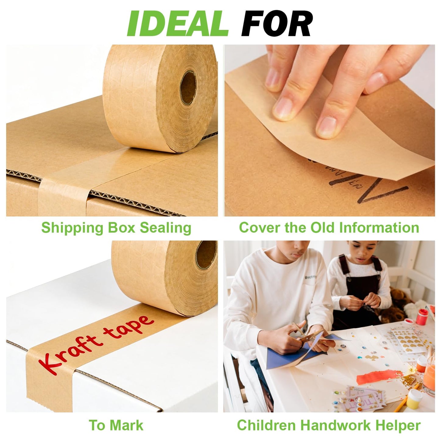 HZCOYIM 2 Rolls Value Pack - 2.75inch x 450ft Long Length Reinforced Water-Activated Brown Kraft Paper Tape for Heavy Duty Packaging, Moving and Industrial Use