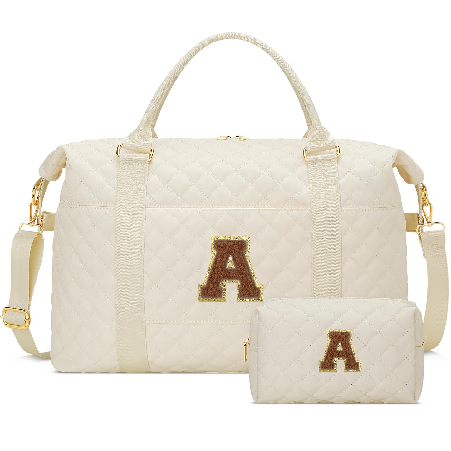 Gifts for Women, Initial Travel Duffle Bag, Personalized Weekender Overnight Bags, Gift for Mom Friend College Girl Graduation Teacher（Beige,A)