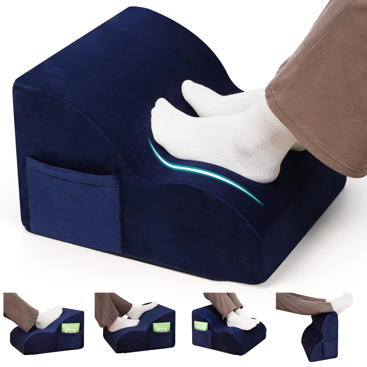 Echaprey Foot Rest for Under Desk at Work,Adjustable Under Desk Footrest Multifunctional 3-Tier Foot Stool with Non-Slip Base and Washable Cover Ergonomic Foot Stool for Office,Home,Car,Travel (Blue)