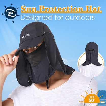 icolor Sun Hat - UPF 50+ Foldable Sun Protection Hat for Men & Women | Neck Flap & Ponytail Design