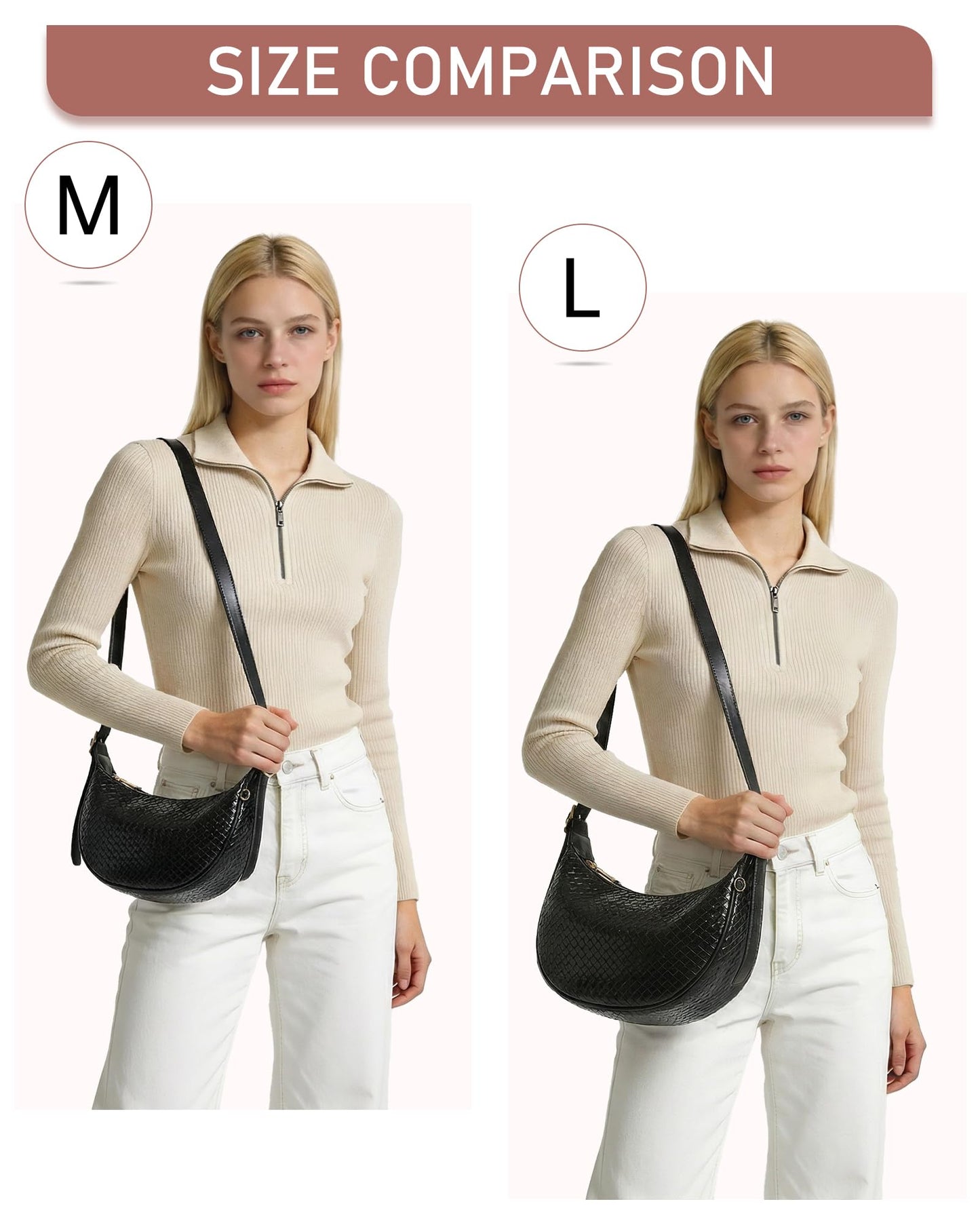 Purses for Women Woven Crescent Shoulder Bag 2PC Vegan Leather Hobo Crossbody Handbag with Small Matching Bag