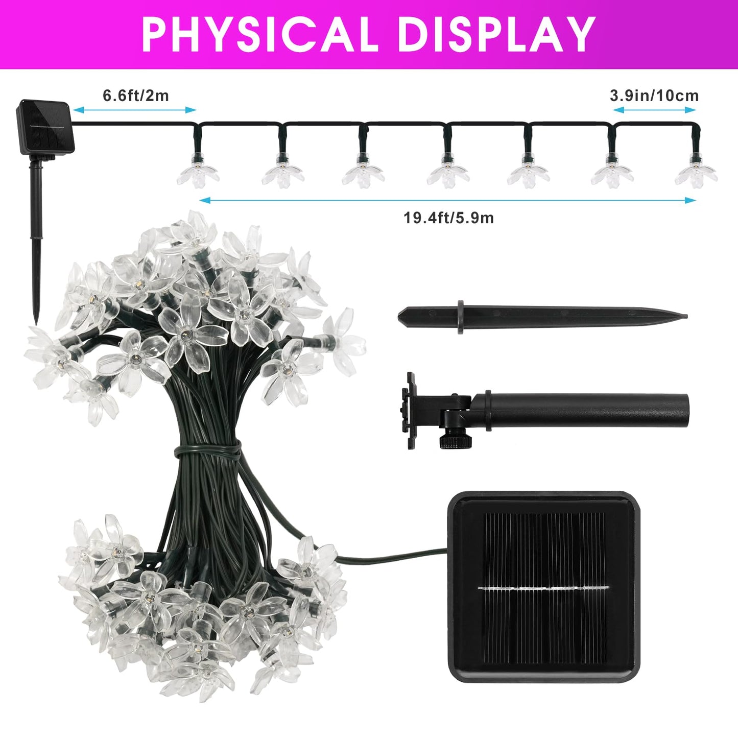 Vruxuri 2 Pack Total 52FT 120 LED Solar String Lights Outdoor Waterproof Flower Fairy Lights for Garden Fence Patio Yard Christmas Tree Lawn Wedding Party Decor, Pink