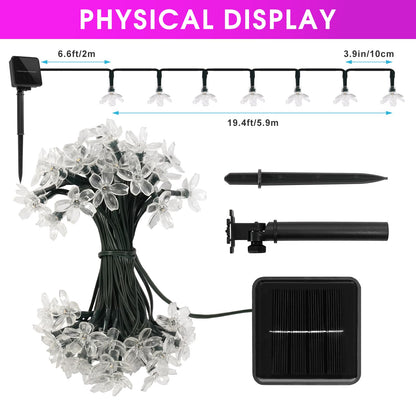 Vruxuri 2 Pack Total 52FT 120 LED Solar String Lights Outdoor Waterproof Flower Fairy Lights for Garden Fence Patio Yard Christmas Tree Lawn Wedding Party Decor, Pink