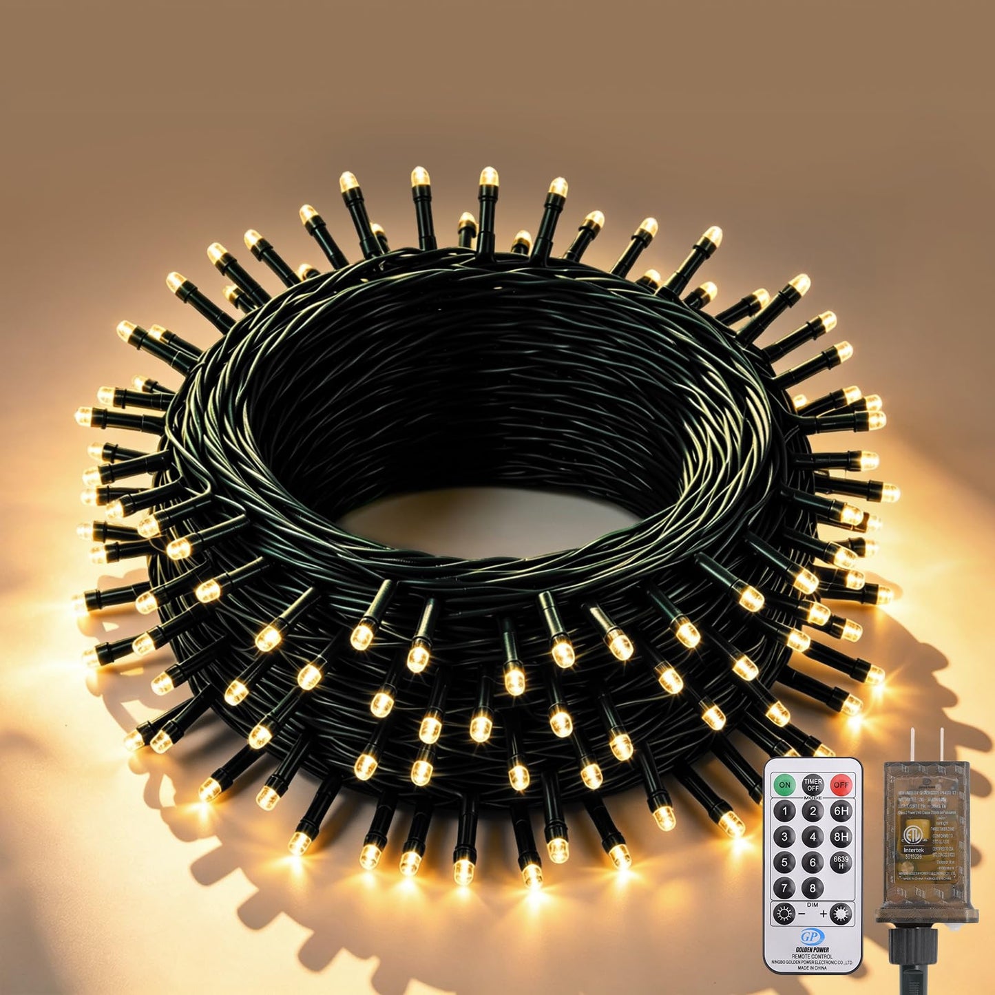 300 LED Warm White String Lights - 36FT Plug-in Outdoor & Indoor Fairy Lights with Remote, Timer & 4 Brightness Levels - Waterproof Patio Bedroom Christmas Wedding Decorative Lights,Green Wire
