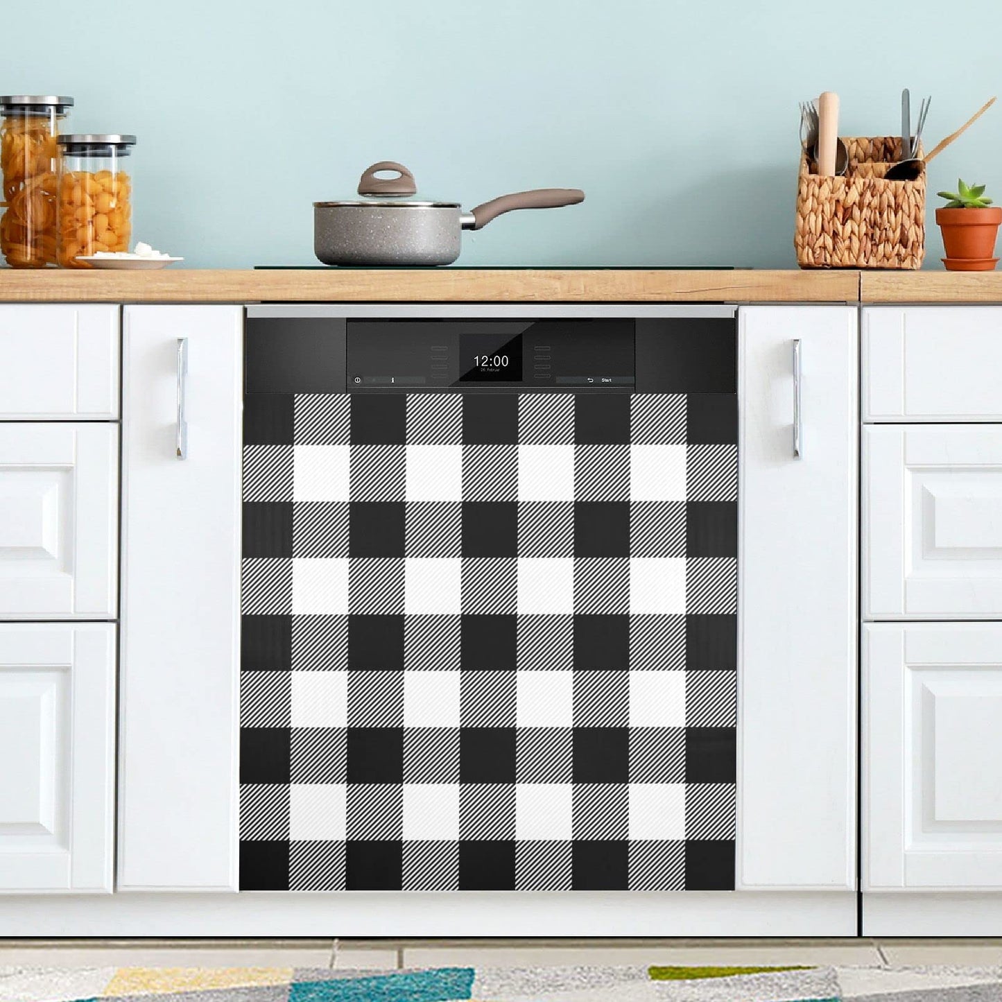 Black White Buffalo Plaid Dishwasher Stickers Magnetic Rustic Classic Buffalo Check Kitchen Fridge Magnet Cover Decals Home Decorations Vinyl Sticker Reusable 23W x 26H inches