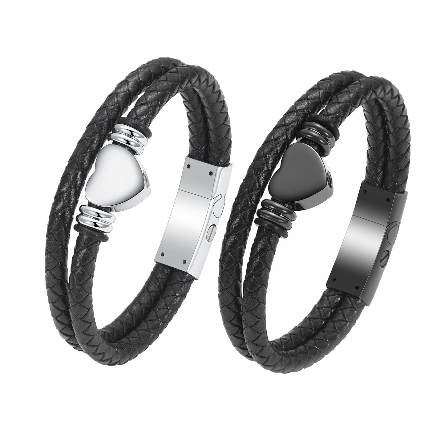 memorial jewelry Cremation Bracelet with Clasp Beads Cowhide Multi-Layer Braided Leather Urn Bracelet for Men Women (2PCS, 20cm/7.87in)