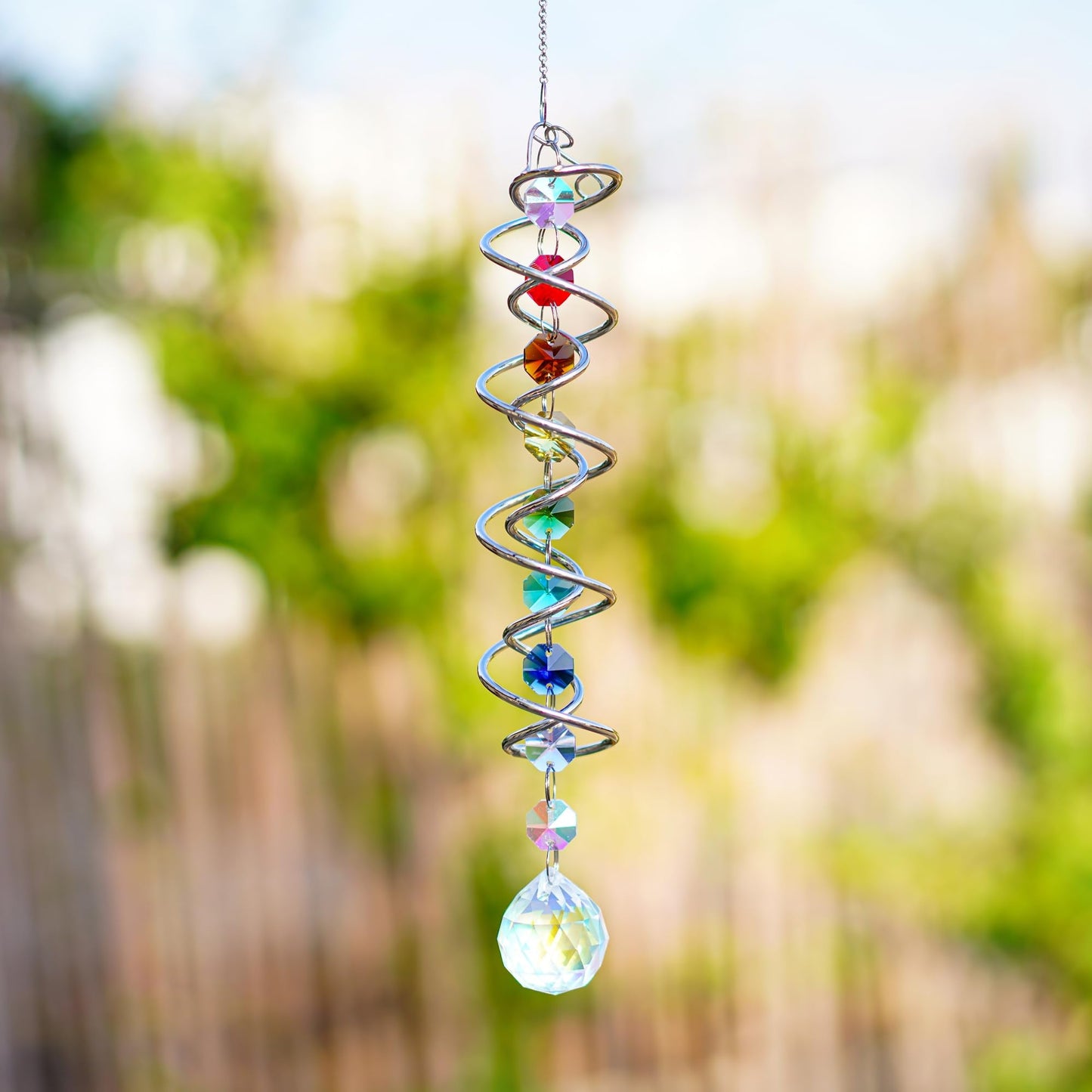 H&D HYALINE & DORA Sun Catchers for Windows,Crystal Sun Catcher with Seven Chakra Beads,Decorative Wind Spinner Tail Suncatcher for Indoor Christmas Decoration 20.5in