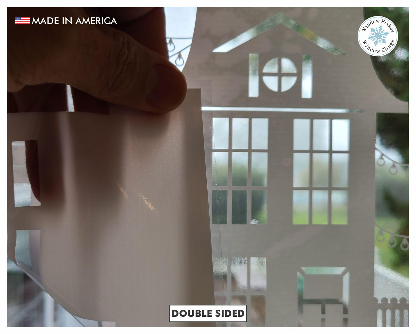 47" White Christmas Window Cling. Dickens Village Street Scene Window Border Christmas Decoration. Snowy Winter Reusable Non-Adhesive Holiday Window Stickers and Door Decor. Made in America.