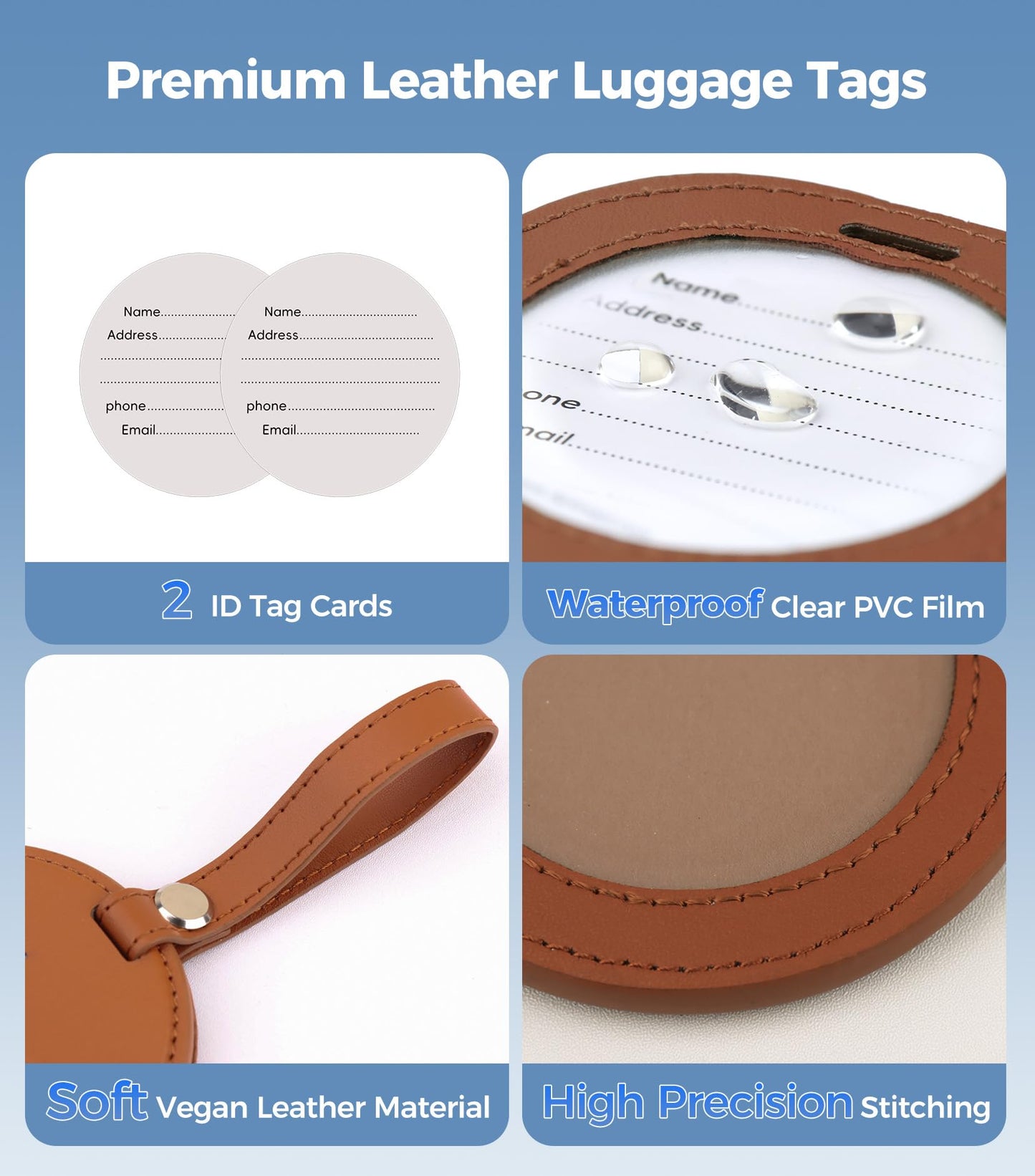 APTMAPT Smart Luggage Tag Works with Apple Find My, Premium Leather Suitcase Tracker with 2 ID Labels, TSA-Friendly, Anti-Lost Travel Essentials for Bags Backpacks, Wireless Charging, Brown