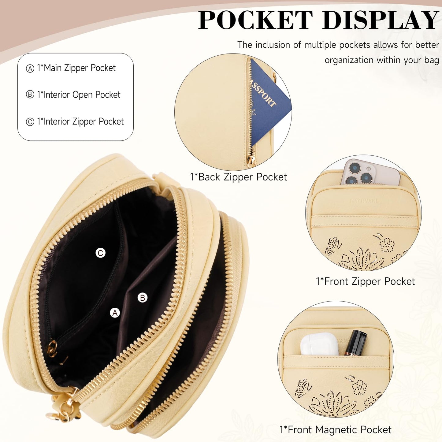 HAYRVANE Small Crossbody Bags for Women, RFID Phone Purse with Card Slots, Triple Compartments Lightweight Shoulder Bag