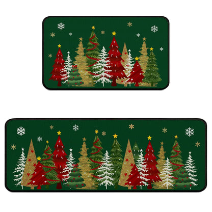 Lingcetger Christmas Kitchen Mats for Floor,Xmas Tree Kitchen Rugs Sets of 2,Green Christmas Non-Slip Kitchen Decor Floor Rug Home Decoration Doormat