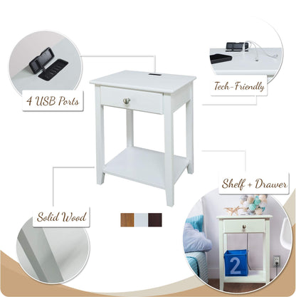 Casual Home Owl Night Stand with USB Port Charging Station and Drawer, 17.5" W x 14.25" D x 24.5" H, Natural Gray