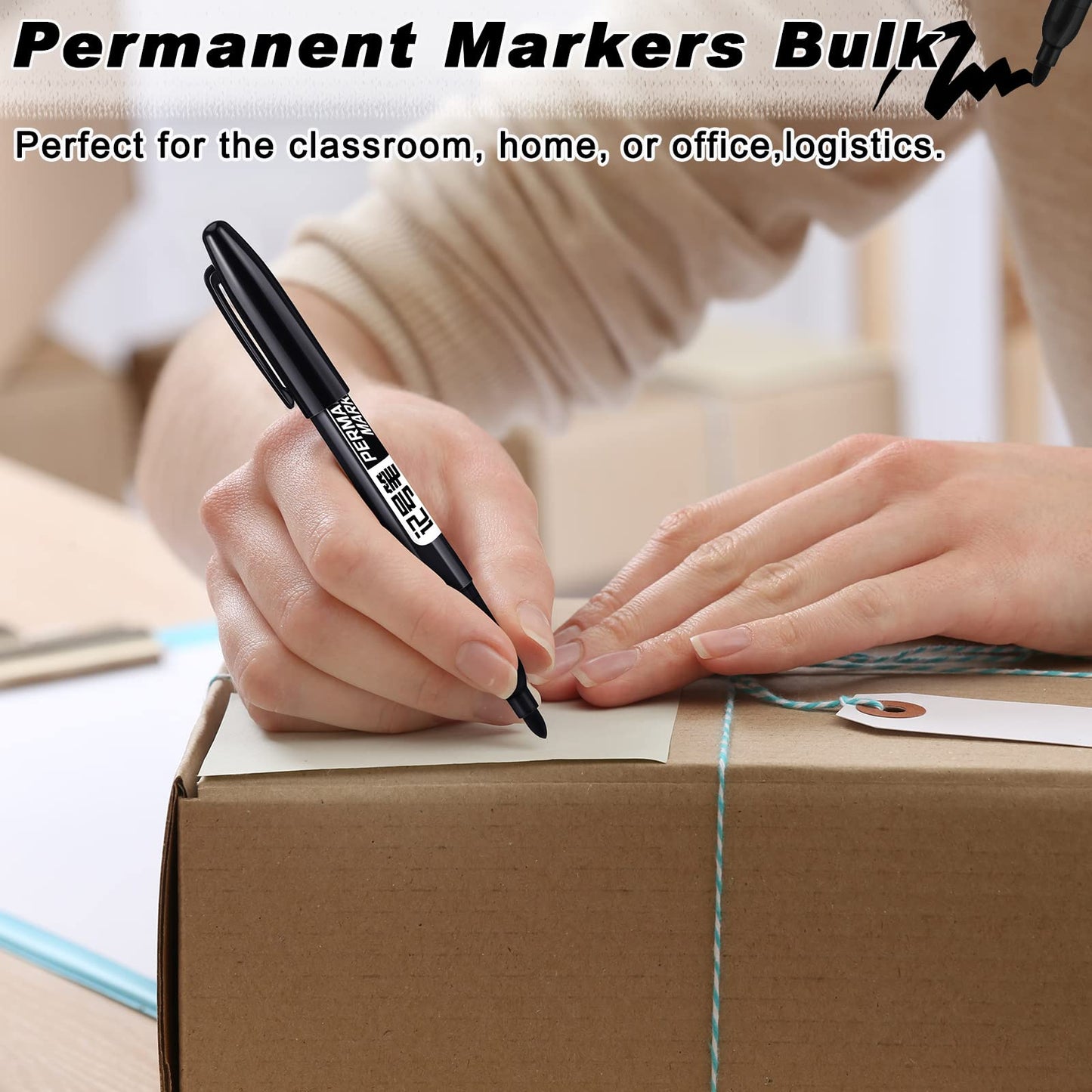 Thenshop 300 Pack Permanent Markers Bulk Back to School Easter Church Gifts Fine Point Waterproof Marker Works on Plastic, Wood, Stone, Metal, Glass for Office Classroom Rewards(Black)