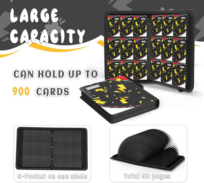 Trading Card Binder 9 Pocket,Card Binder 900 Pockets,Card Book Holder Cards with 50 Removable Sleeves,3-Ring Zip Design MTG/TCG/Sport Collectible Trading Card Albums Gifts for Boys and Girls