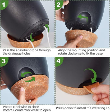 Plant Pots, Self Watering Planters for Indoor Plants with Drainage Hole, Plastic Flower Pot for Succulents, African Violet (Black, 12/10/9)